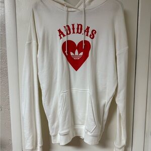 Adidas Cream Hoodie with Red Heart Emblem